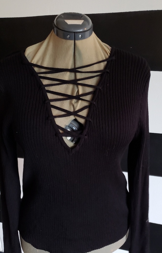 Deep Plunge criss cross sweater
